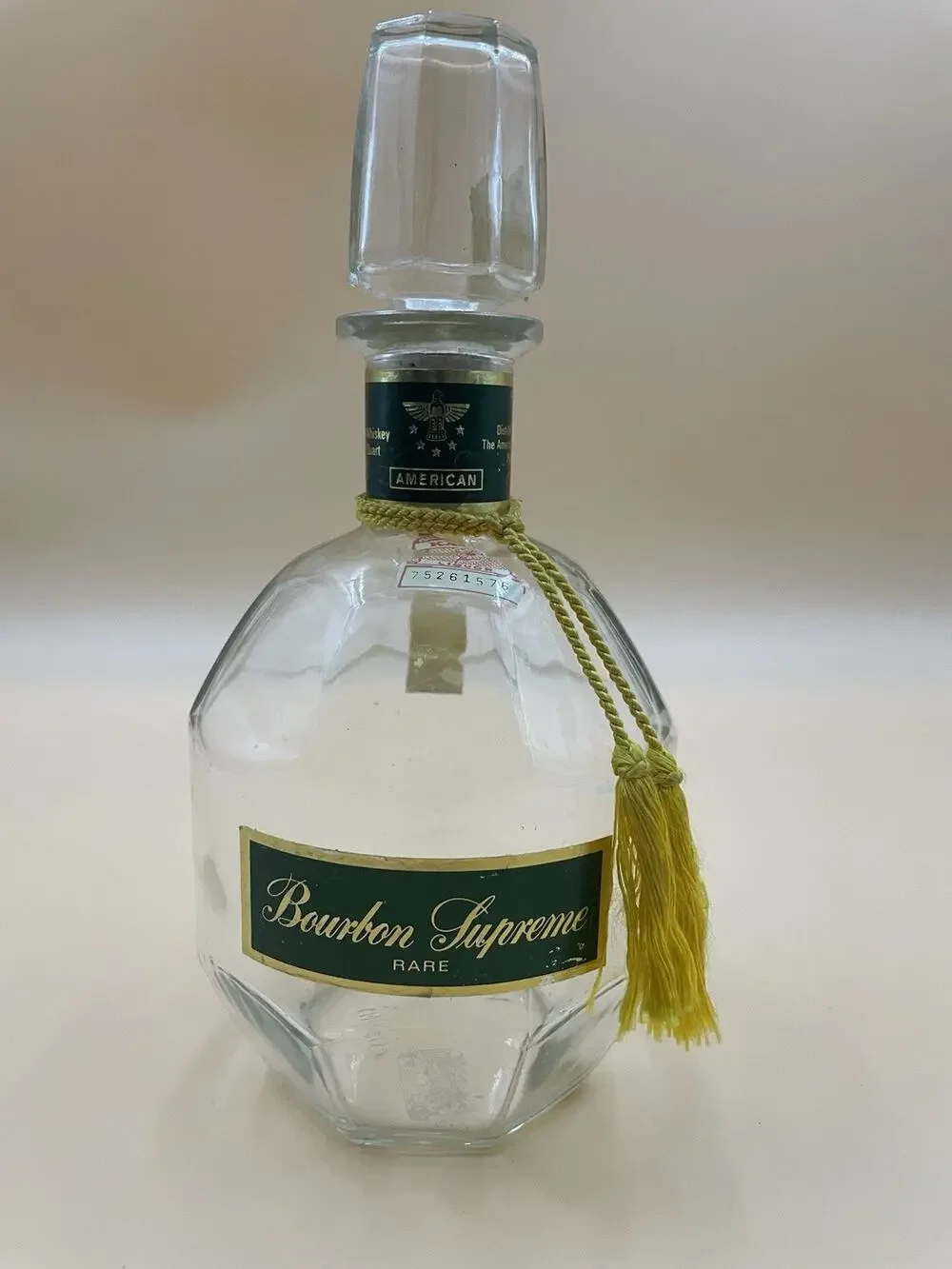 Bourbon Supreme Rare 86 Proof Decanter Empty w/ Stopper American Distilling